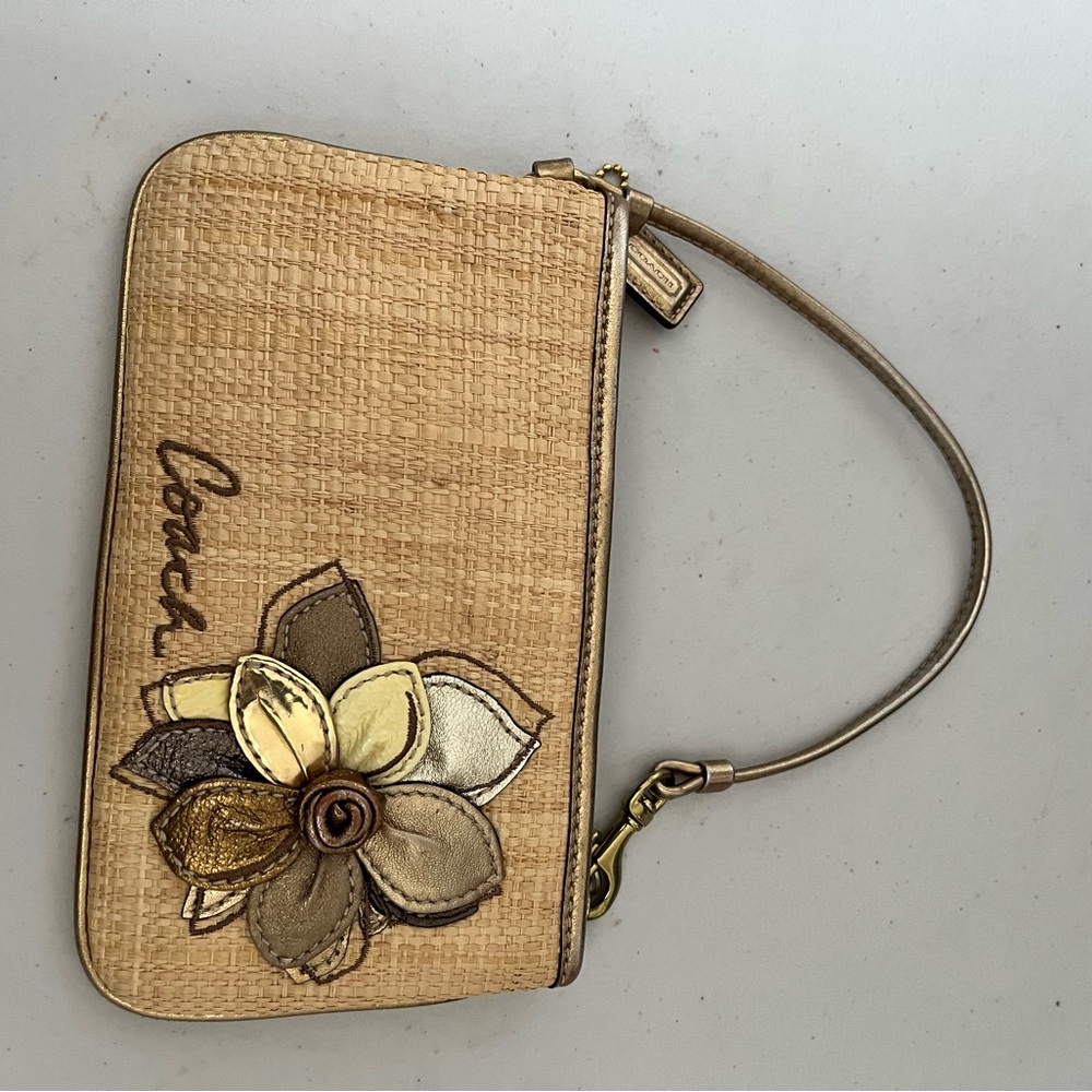 Coach Tan Wristlet with Floral Design